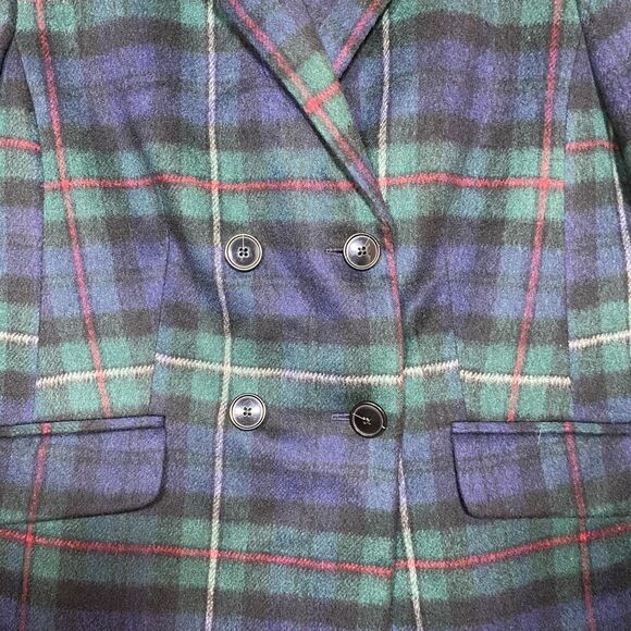 Talbots Womens Italian Wool Plaid Double Breasted Blazer Navy Green Tartan Sz 8 - Picture 6 of 10